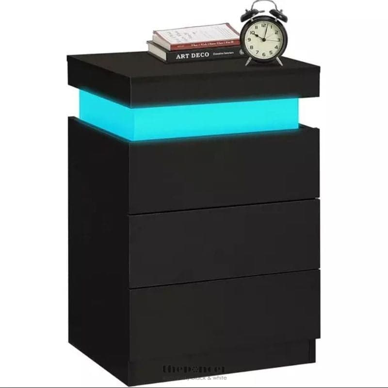 LED BEDSIDE TABLE HIGH GLOSS NIGHTSTAND CABINET WITH 3