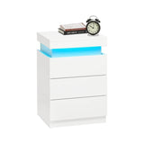 LED BEDSIDE TABLE HIGH GLOSS NIGHTSTAND CABINET WITH 3