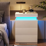 LED BEDSIDE TABLE HIGH GLOSS NIGHTSTAND CABINET WITH 3