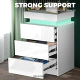LED BEDSIDE TABLE HIGH GLOSS NIGHTSTAND CABINET WITH 3