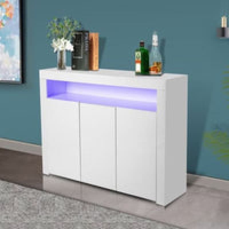 LED HIGH GLOSS WHITE BUFFET KITCHEN CABINET SIDEBOARD