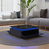 LED LIGHTS HIGH GLOSS COFFEE TABLE WITH STORAGE - BLACK