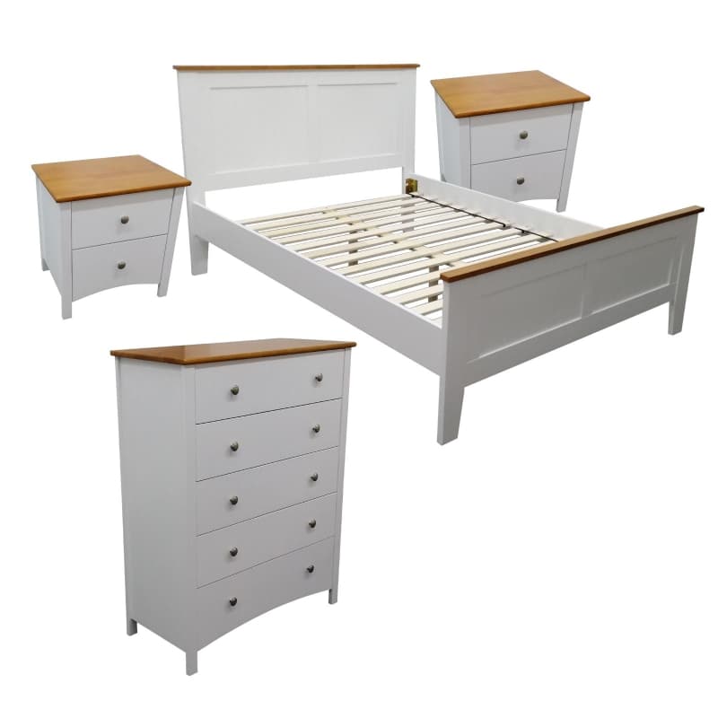LOBELIA 4PC QUEEN BED SUITE BEDSIDE TALLBOY BEDROOM