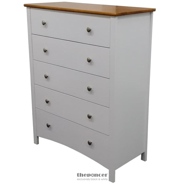 LOBELIA TALLBOY 5 CHEST OF DRAWERS SOLID RUBBER WOOD BED
