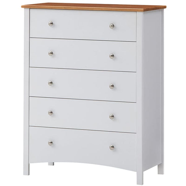 LOBELIA TALLBOY 5 CHEST OF DRAWERS SOLID RUBBER WOOD BED