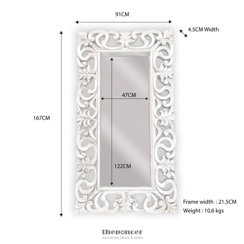 LUX BOROQUE MIRROR - GLOSS WHITE 91CM X 167CM