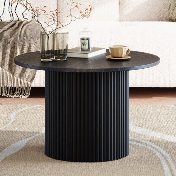 LUXE BLACK RIBBED TEXTURE WOODEN COFFEE TABLE