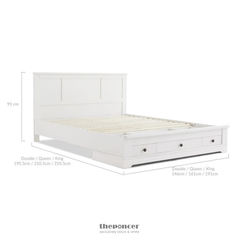 MARGAUX WHITE COASTAL LIFESTYLE BEDFRAME WITH STORAGE