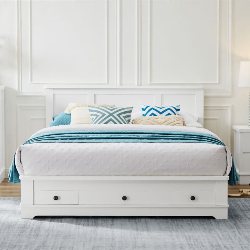 MARGAUX WHITE COASTAL LIFESTYLE BEDFRAME WITH STORAGE