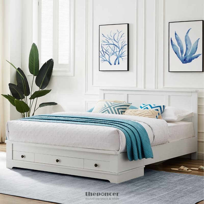 MARGAUX WHITE COASTAL LIFESTYLE BEDFRAME WITH STORAGE