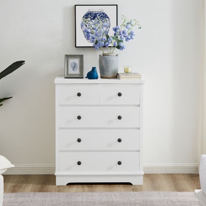 MARGAUX WHITE COASTAL STYLE CHEST OF DRAWERS TALLBOY