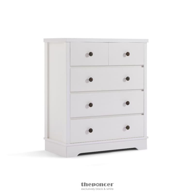 MARGAUX WHITE COASTAL STYLE CHEST OF DRAWERS TALLBOY