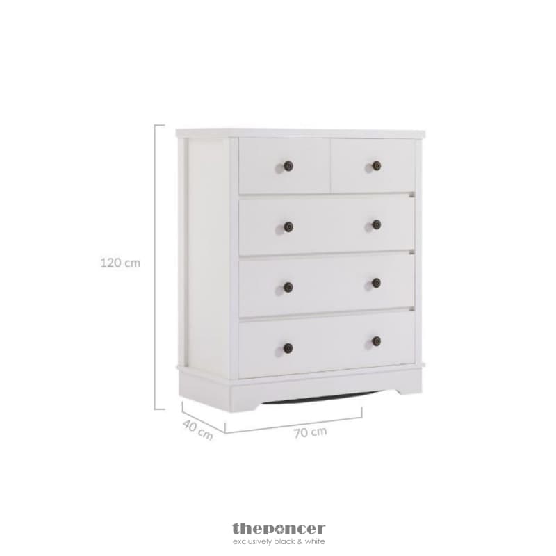 MARGAUX WHITE COASTAL STYLE CHEST OF DRAWERS TALLBOY