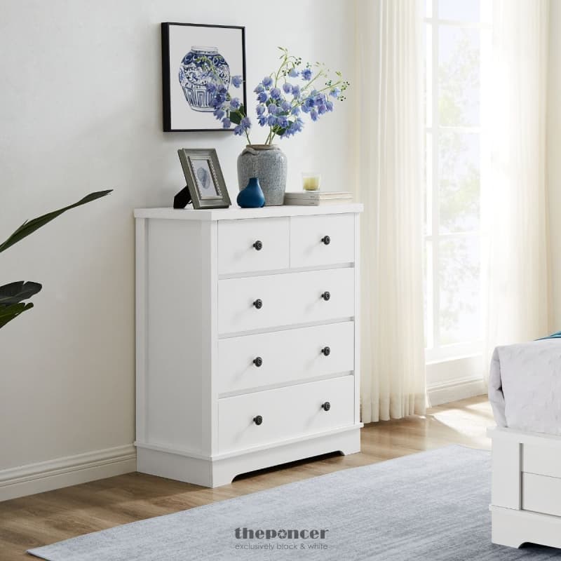 MARGAUX WHITE COASTAL STYLE CHEST OF DRAWERS TALLBOY