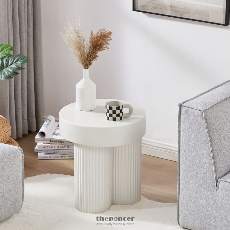MAYA RIBBED WHITE SIDE TABLE
