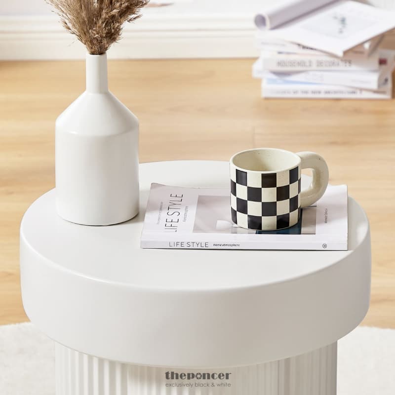 MAYA RIBBED WHITE SIDE TABLE