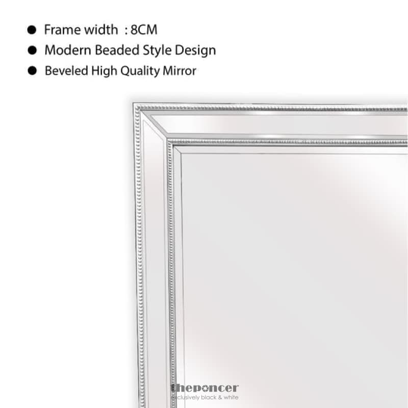 MEDIUM WHITE BEADED FRAMED MIRROR - 70CM X 170CM