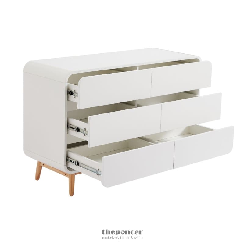 MERLIN WHITE MODERN RETRO CHEST OF DRAWERS CABINET AND OAK