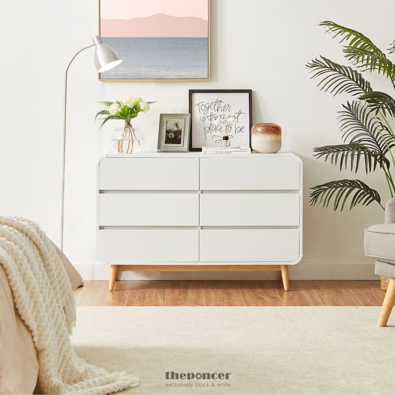 MERLIN WHITE MODERN RETRO CHEST OF DRAWERS CABINET AND OAK