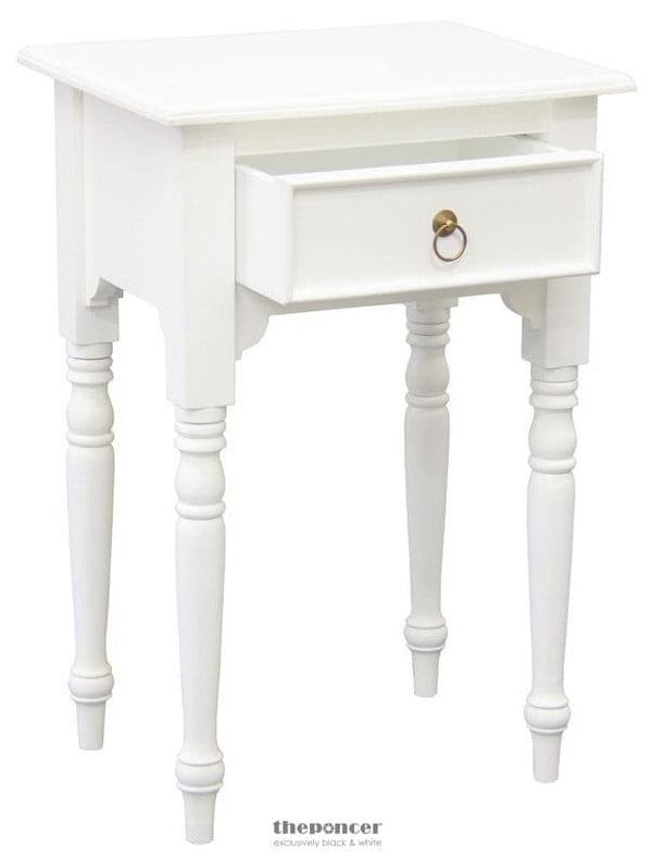 MILLY TURN LEG 1 DRAWER SIDE TABLE (WHITE)