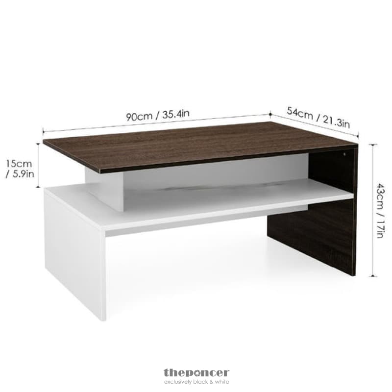 MODERN WHITE AND BROWN WOODEN COFFEE TABLE WITH SHELF