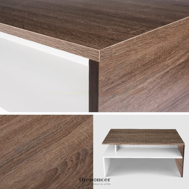 MODERN WHITE AND BROWN WOODEN COFFEE TABLE WITH SHELF