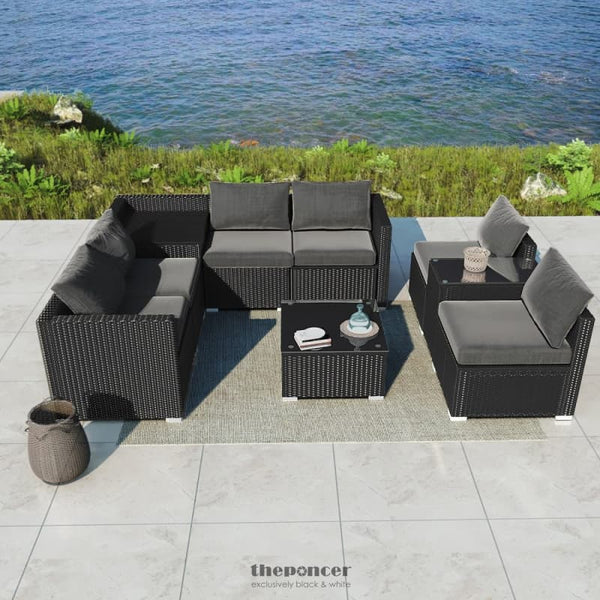 MODULAR OUTDOOR LOUNGE SET-9PCS SOFA ARMCHAIRS AND COFFEE