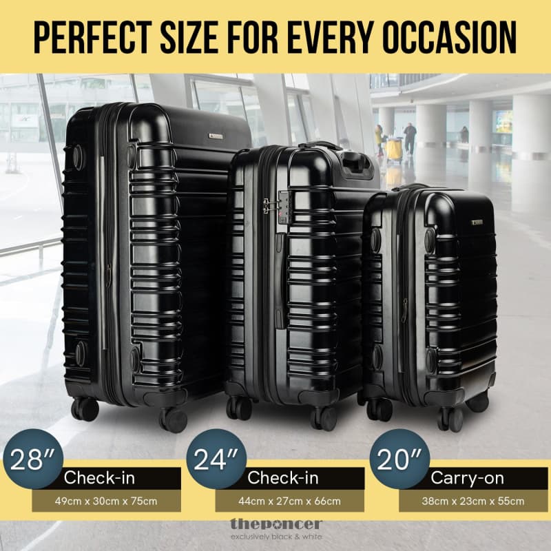 OLYMPUS NOCTIS 3PC LUGGAGE SET HARD SHELL ABS+PC - STYGIAN