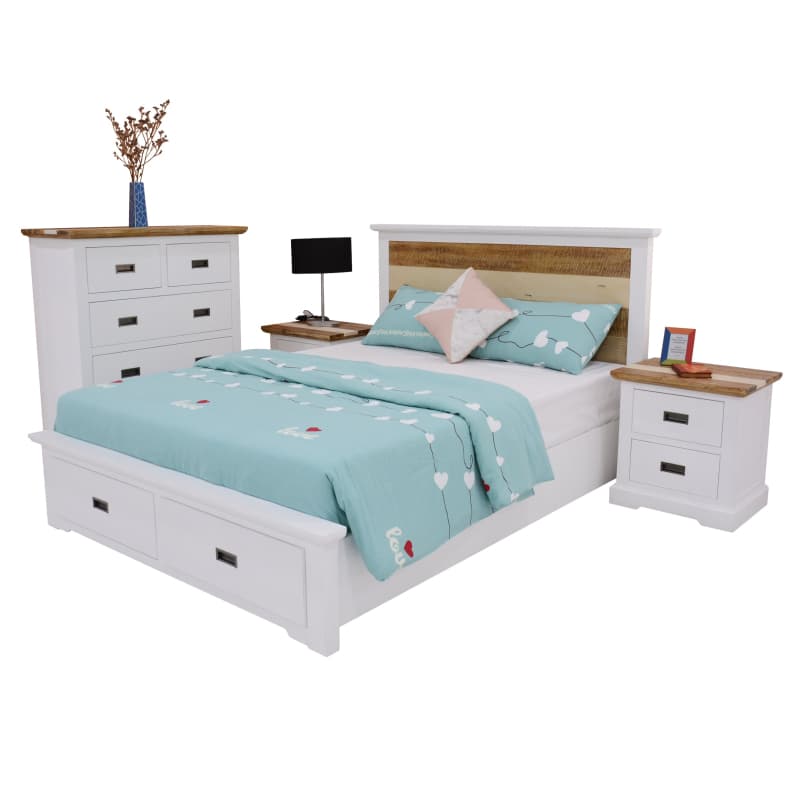 ORVILLE 4PC KING BED FRAME SUITE BEDSIDE TALLBOY FURNITURE