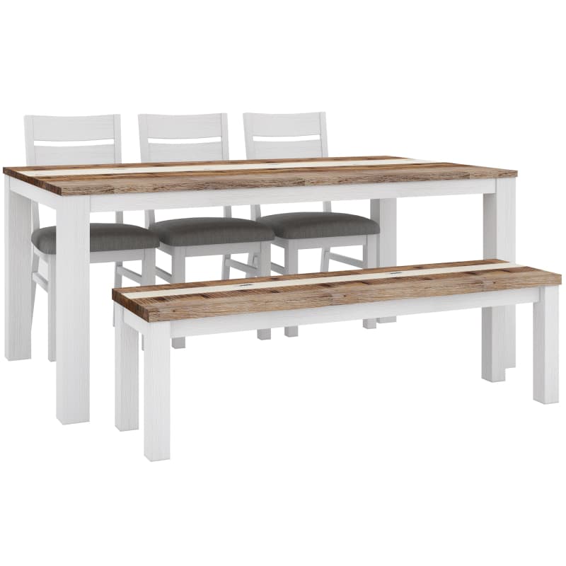 ORVILLE 5PC DINING SET 1.8M TABLE 3 CHAIR 1.5M BENCH SOLID