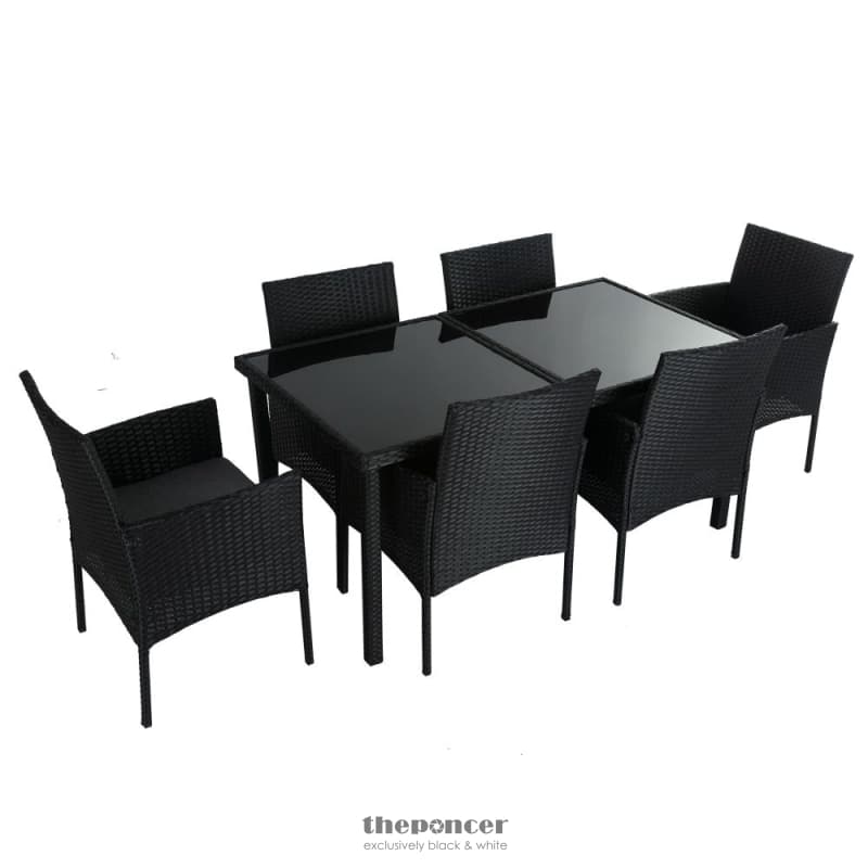 OUTDOOR MINIMALIST BLACK WICKER 6-SEATER DINING SET