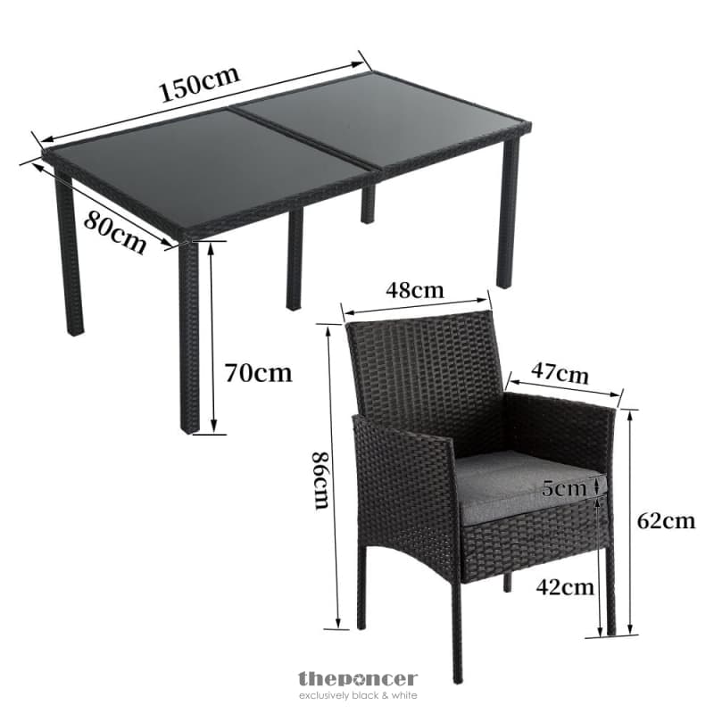 OUTDOOR MINIMALIST BLACK WICKER 6-SEATER DINING SET