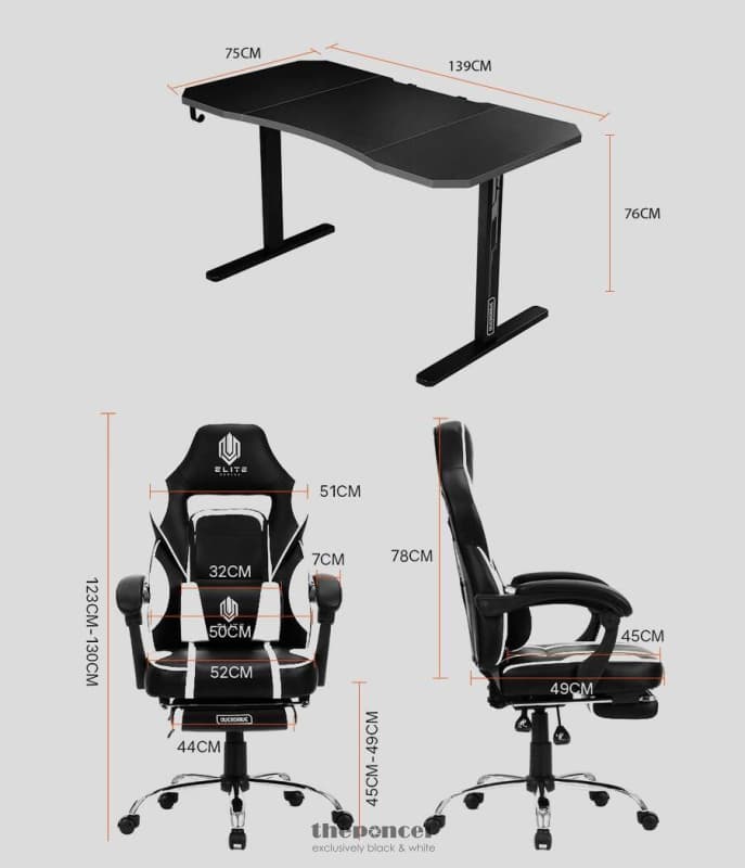 OVERDRIVE GAMING CHAIR WITH FOOTREST AND DESK SETUP COMBO