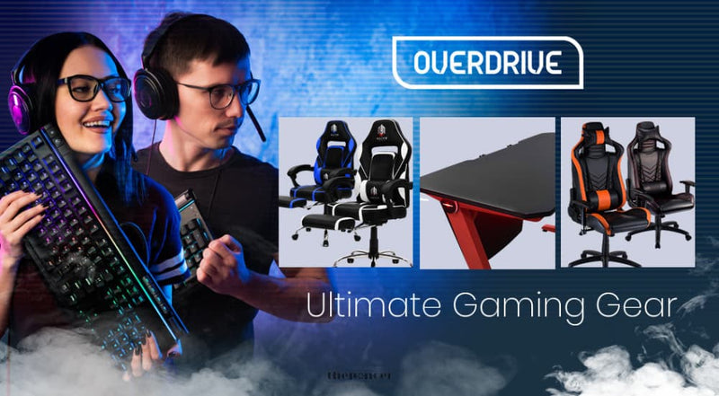 OVERDRIVE GAMING CHAIR WITH FOOTREST AND DESK SETUP COMBO