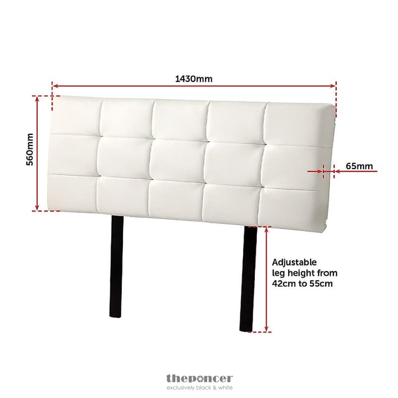 PU LEATHER DOUBLE BED DELUXE HEADBOARD BEDHEAD - WHITE