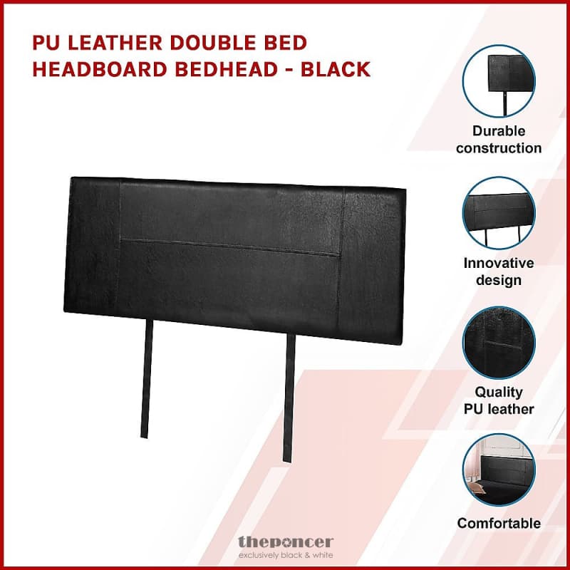 PU LEATHER DOUBLE BED HEADBOARD BEDHEAD - BLACK