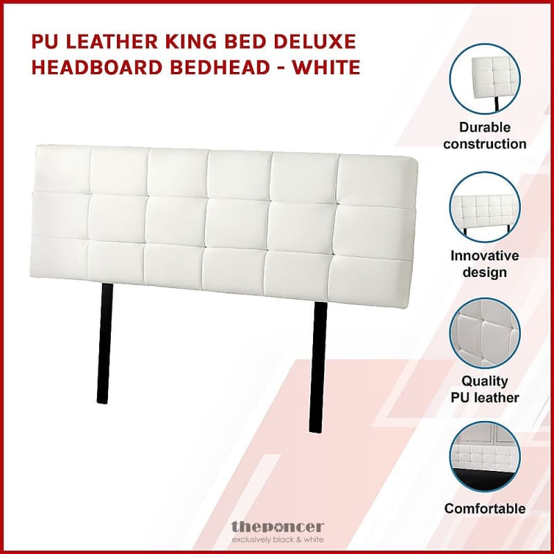 PU LEATHER KING BED DELUXE HEADBOARD BEDHEAD - WHITE