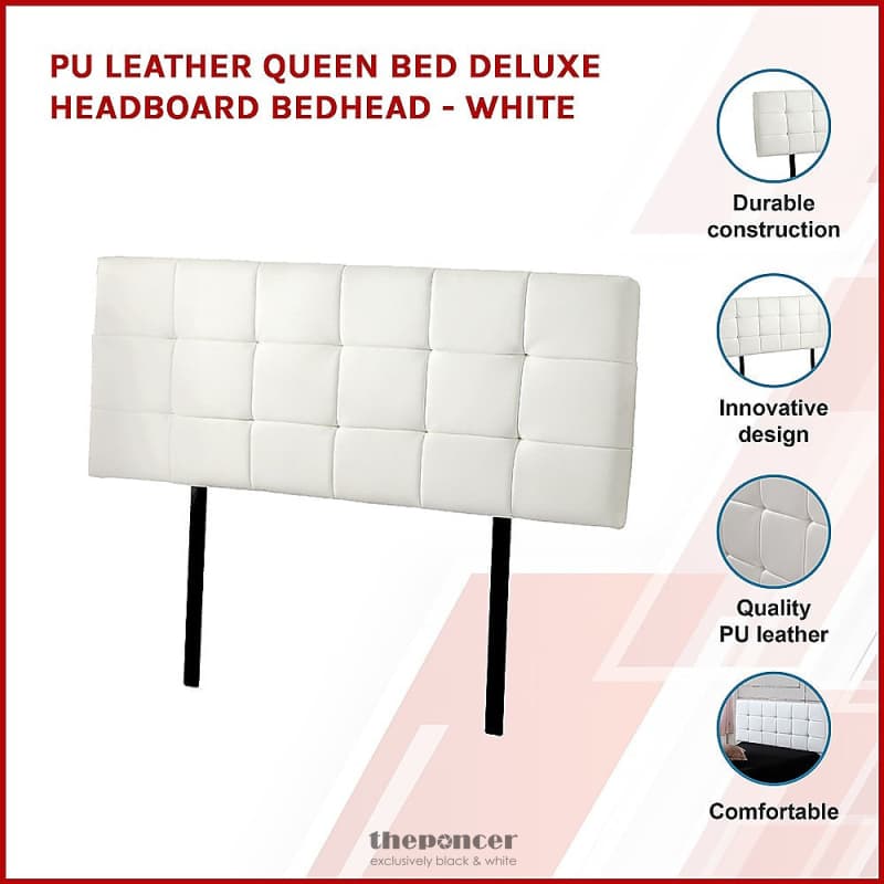 PU LEATHER QUEEN BED DELUXE HEADBOARD BEDHEAD - WHITE