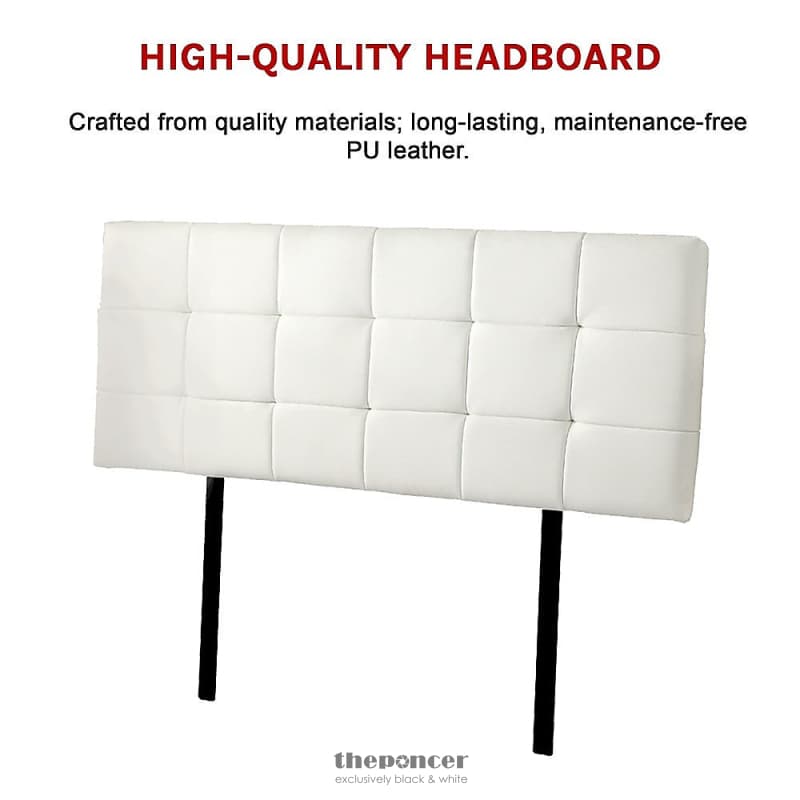 PU LEATHER QUEEN BED DELUXE HEADBOARD BEDHEAD - WHITE