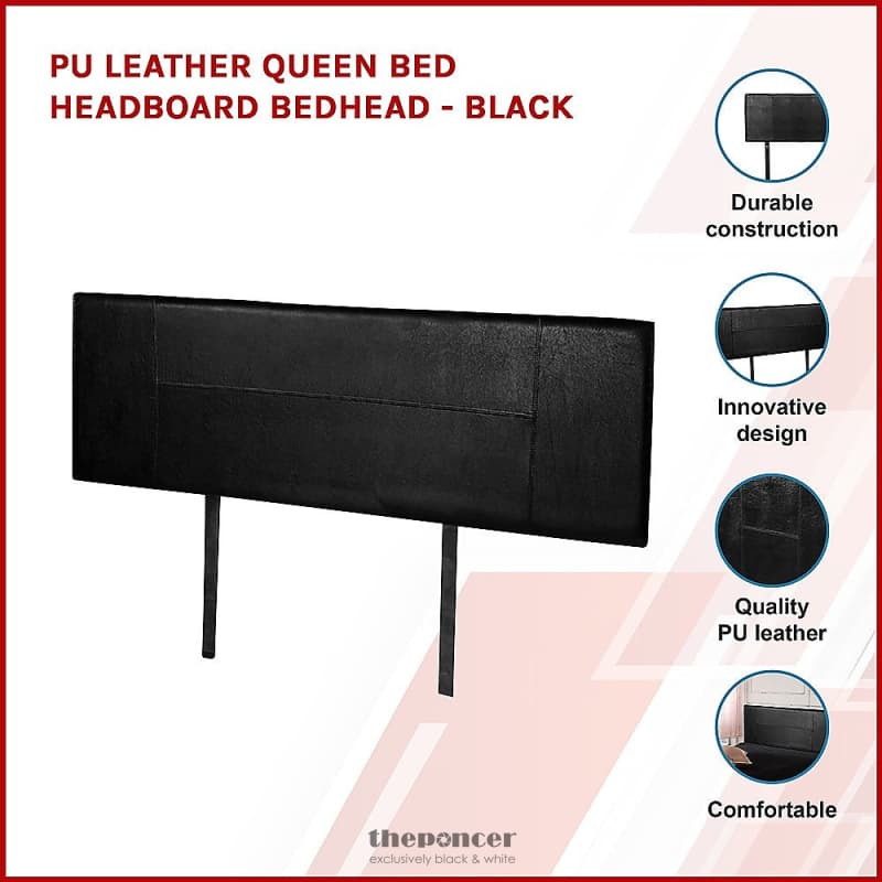 PU LEATHER QUEEN BED HEADBOARD BEDHEAD - BLACK