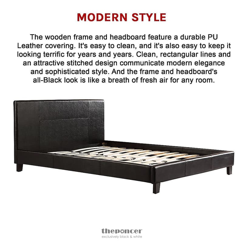 QUEEN PU LEATHER BED FRAME BLACK