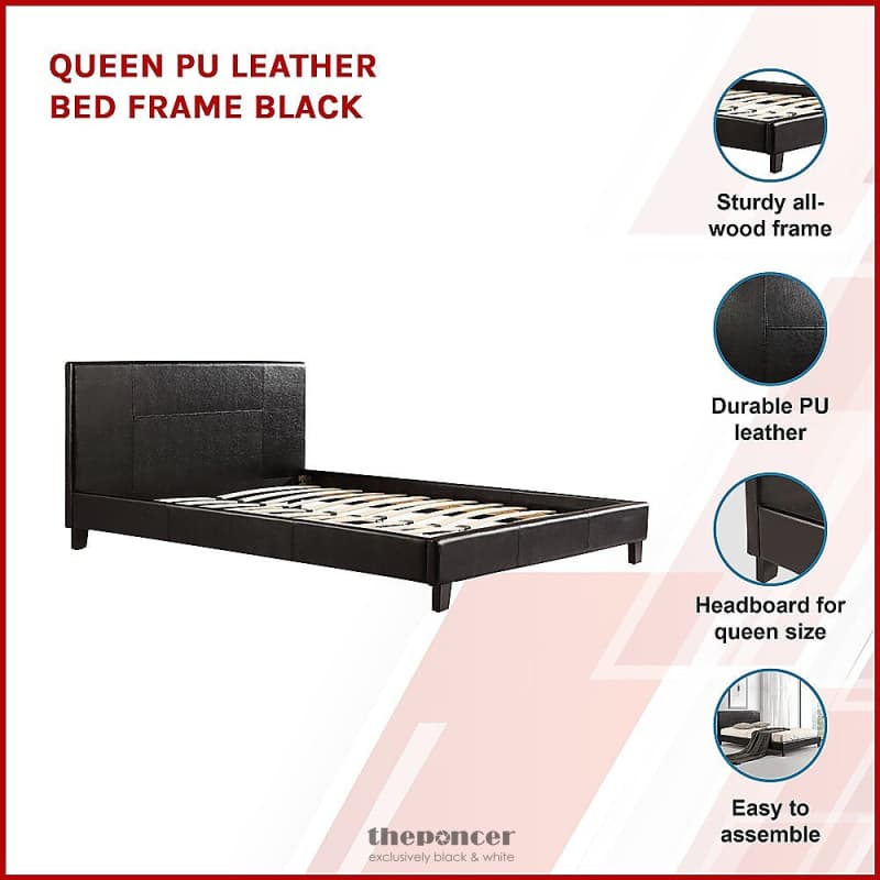 QUEEN PU LEATHER BED FRAME BLACK