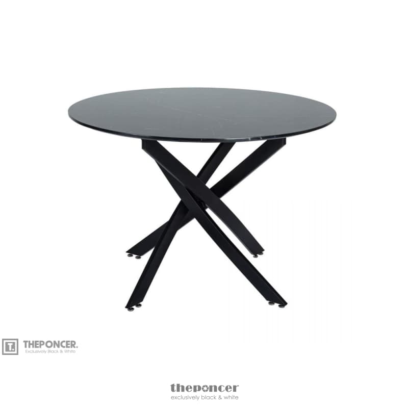 ROUND MARBLE-EFFECT TABLE-BLACK