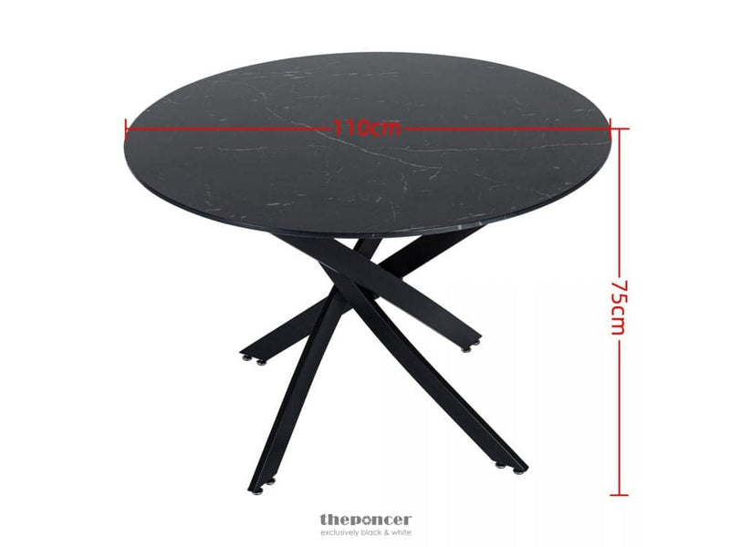 ROUND MARBLE-EFFECT TABLE-BLACK