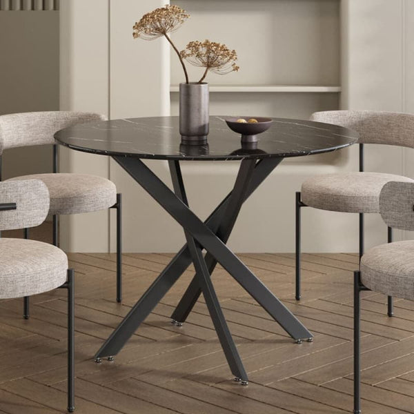 ROUND MARBLE-EFFECT TABLE-BLACK