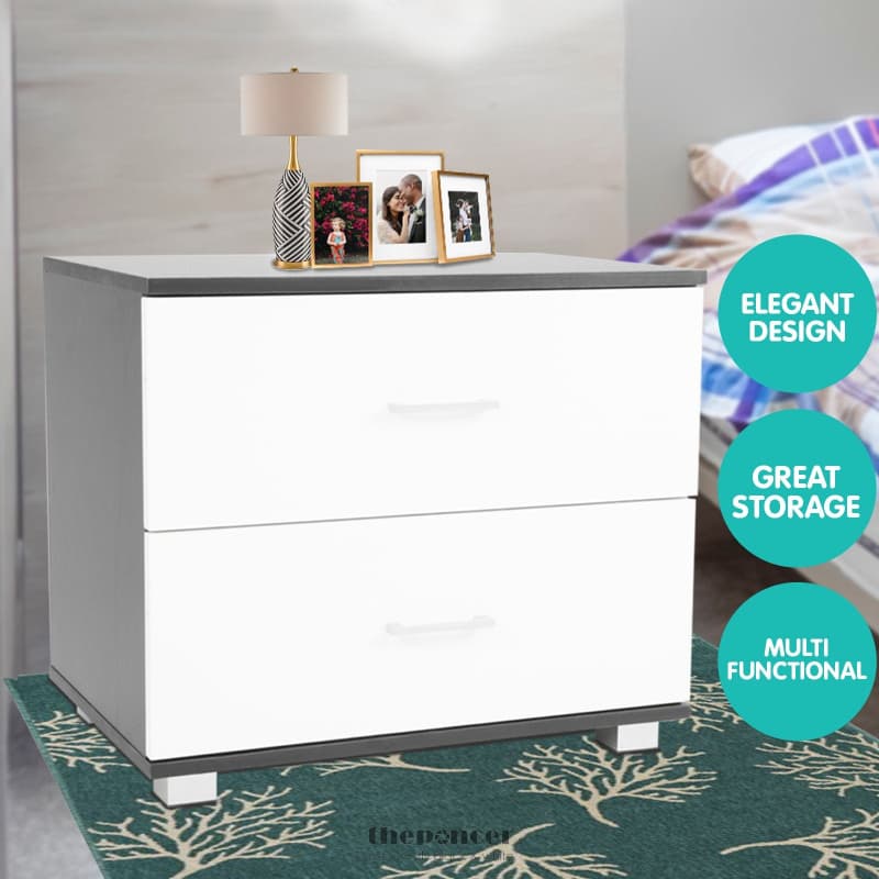 SARANTINO BEDSIDE TABLE CABINET STORAGE CHEST 2 DRAWERS