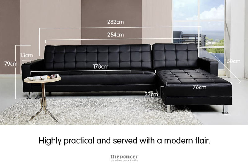 SARANTINO CORNER FAUX LEATHER SOFA BED COUCH WITH CHAISE