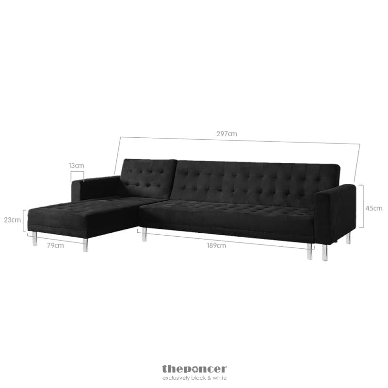 SARANTINO FAUX VELVETEEN CORNER WOODEN SOFA BED COUCH