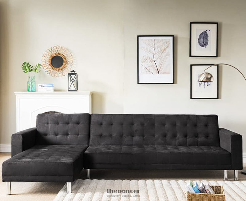 SARANTINO FAUX VELVETEEN CORNER WOODEN SOFA BED COUCH