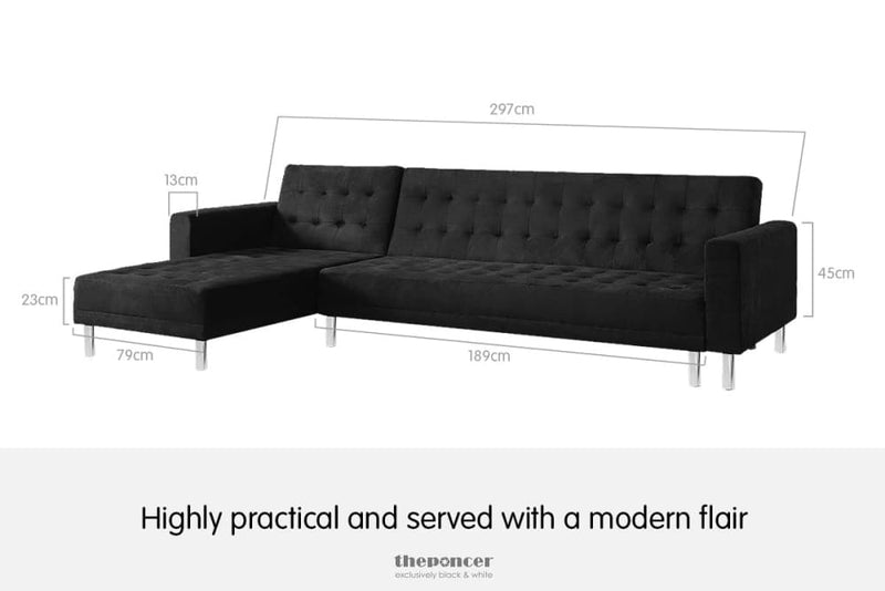 SARANTINO FAUX VELVETEEN CORNER WOODEN SOFA BED COUCH
